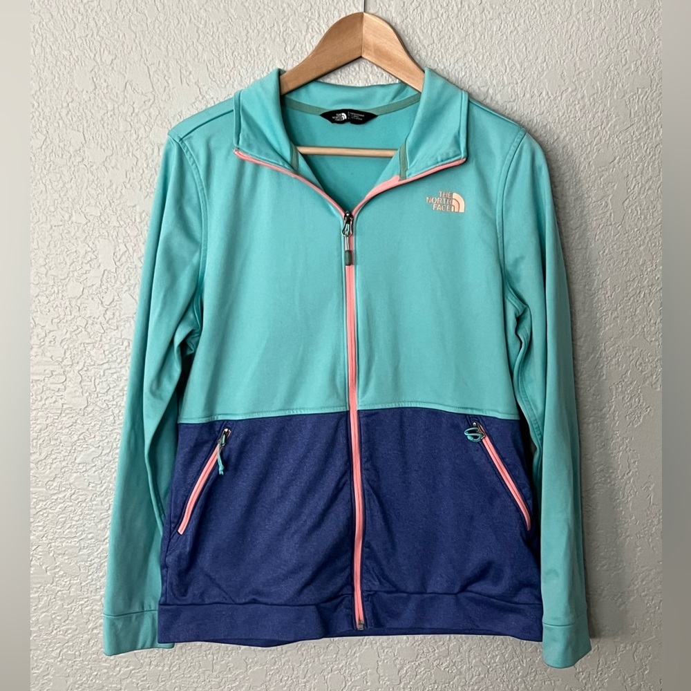 The North Face Aqua and Pink Zip-Up Jacket size large